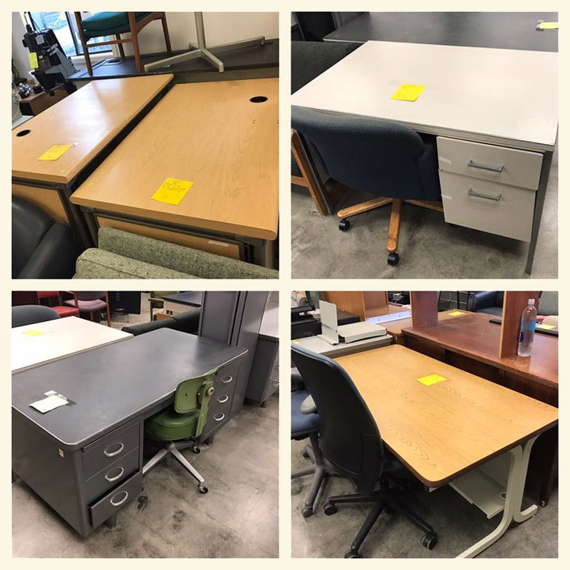 Photo of an assortment of desks for sale.