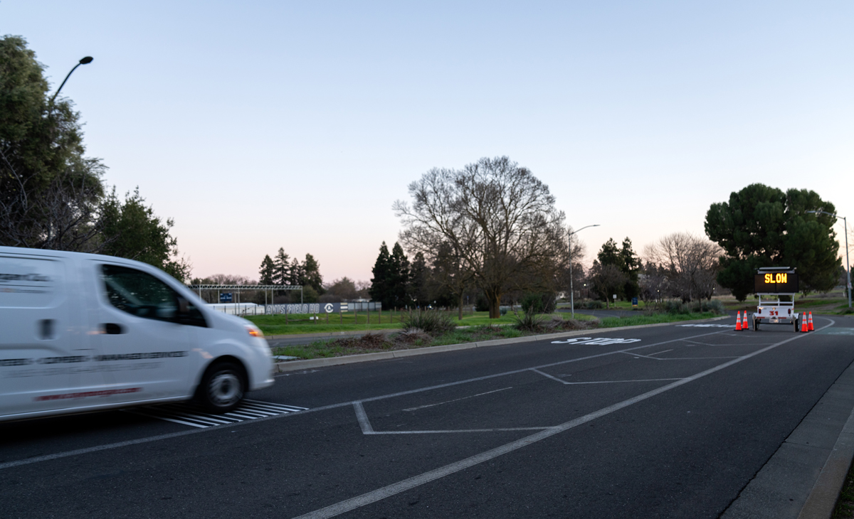delivery van approaches rumble strips